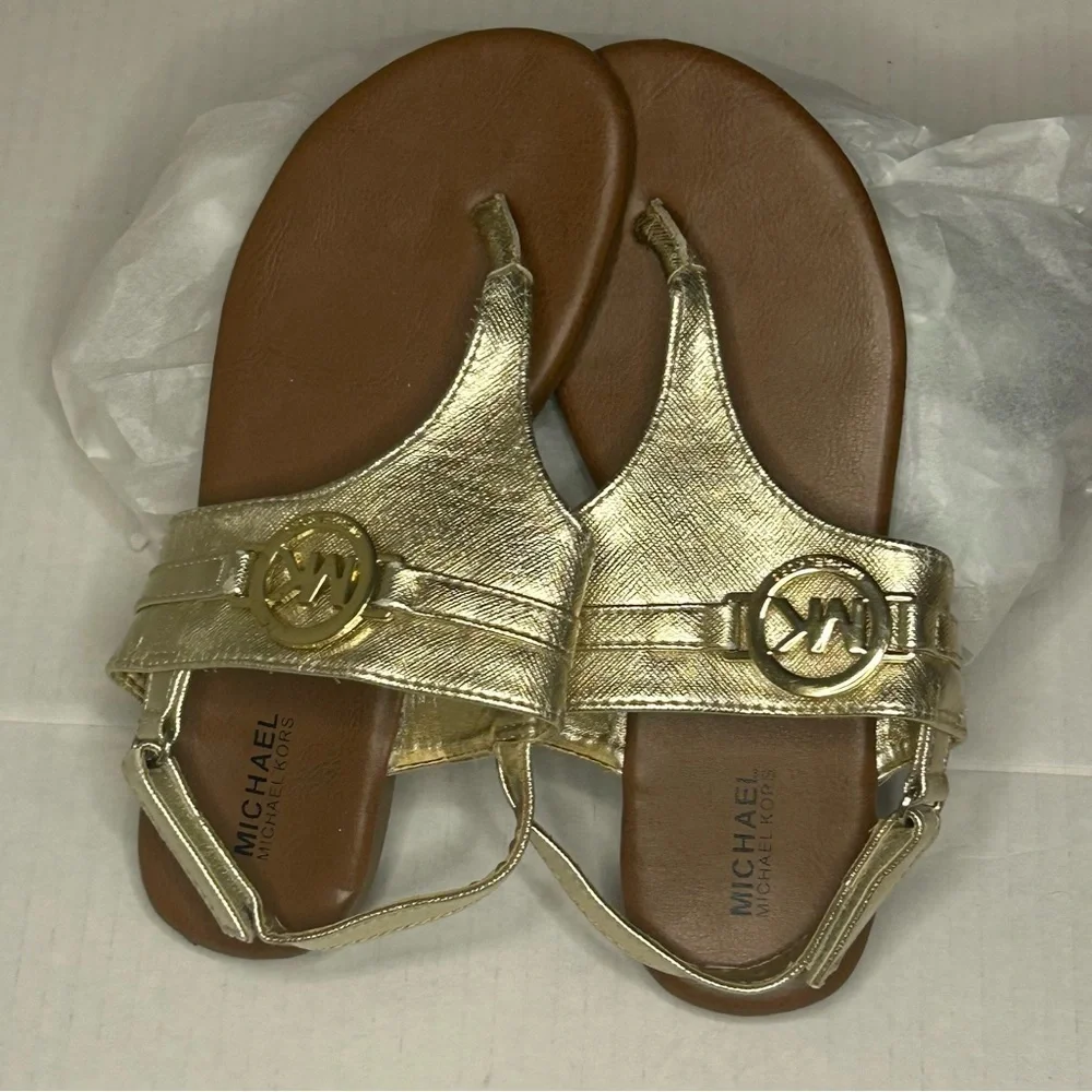 Girls Size 1 Gold Sandals MICHAEL KORS Thong Velcro Kids Shoes